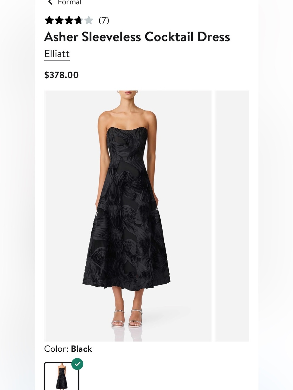 Elliatt Black Strapless Sculpted A-Line Midi Dress